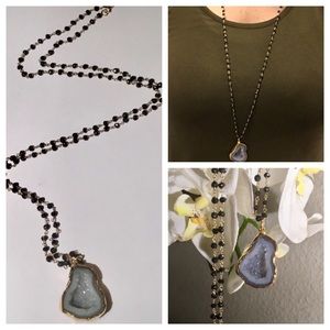 32" Long Geode Necklace on Black Spinel Chain